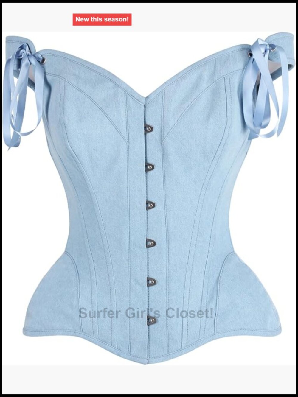 Women's Denim Steel Boned Corset Top Drawer with Straps Waist Training
